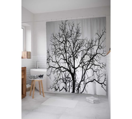 Штора (занавеска) для ванной JoyArty "Лесная печаль" из сатена, 180х200 см с крючками, sc_20660 1