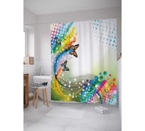 Штора (занавеска) для ванной JoyArty "Радужный шлейф и бабочки" из сатена, 180х200 см с крючками, sc_20929