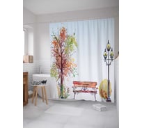 Штора (занавеска) для ванной JoyArty "Парковая лавочка" из сатена, 180х200 см с крючками, sc_17612