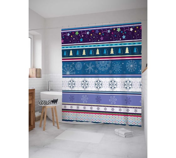 Штора (занавеска) для ванной JoyArty "Зимнее счастье" из сатена, 180х200 см с крючками, sc_20765 1
