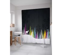 Штора (занавеска) для ванной JoyArty "Радужный зимний лес" из сатена, 180х200 см с крючками, sc_20017