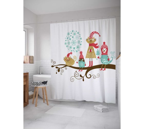 Штора (занавеска) для ванной JoyArty "Праздничная ветка" из сатена, 180х200 см с крючками, sc_20020 1