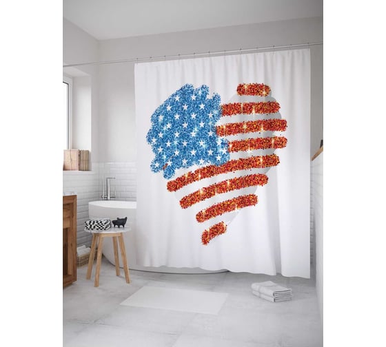 Штора (занавеска) для ванной JoyArty "Сердце Америки" из сатена, 180х200 см с крючками, sc_20734 1