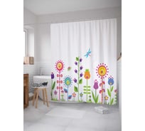 Штора (занавеска) для ванной JoyArty "Сказка с цветами" из сатена, 180х200 см с крючками, sc_17744