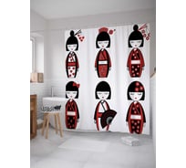 Штора (занавеска) для ванной JoyArty "Модные гейши" из сатена, 180х200 см с крючками, sc_19101