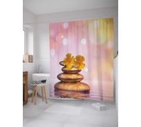 Штора (занавеска) для ванной JoyArty "Цветы на камнях" из сатена, 180х200 см с крючками, sc_2632