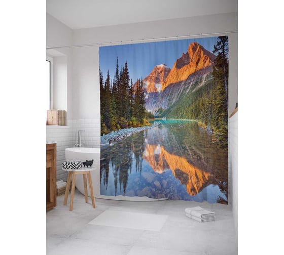 Штора (занавеска) для ванной JoyArty "Зеркальная река" из сатена, 180х200 см с крючками, sc_20757 1