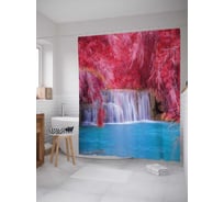 Штора (занавеска) для ванной JoyArty "Водопад за ветками" из сатена, 180х200 см с крючками, sc_21824