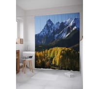 Штора (занавеска) для ванной JoyArty "Лес, переходящий в горы" из сатена, 180х200 см с крючками, sc_21523