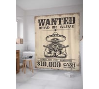 Штора (занавеска) для ванной JoyArty "Разыскивается мертвый или живой" из сатена, 180х200 см с крючками, sc_268489