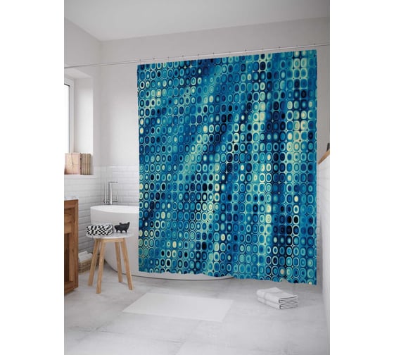 Штора (занавеска) для ванной JoyArty "Диско иллюзия" из сатена, 180х200 см с крючками, sc_20841 1