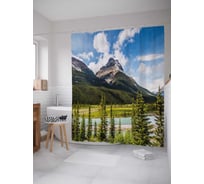 Штора (занавеска) для ванной JoyArty "Лесные горы" из сатена, 180х200 см с крючками, sc_21526