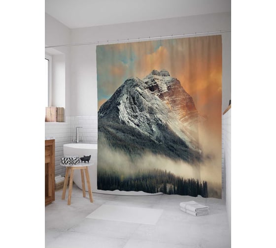Штора (занавеска) для ванной JoyArty "Горная иллюзия" из сатена, 180х200 см с крючками, sc_20762 1