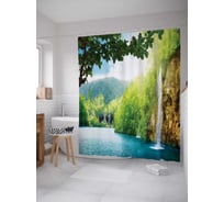 Штора (занавеска) для ванной JoyArty "Река с водопадами" из сатена, 180х200 см с крючками, sc_20938