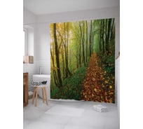 Штора (занавеска) для ванной JoyArty "Лиственная дорожка" из сатена, 180х200 см с крючками, sc_20760