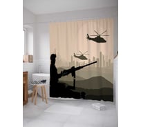 Штора (занавеска) для ванной JoyArty "Военные учения" из сатена, 180х200 см с крючками, sc_20132