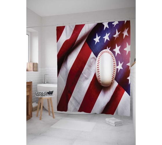 Штора (занавеска) для ванной JoyArty "Баскетбольная команда" из сатена, 180х200 см с крючками, sc_20712 1