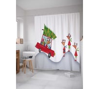 Штора (занавеска) для ванной JoyArty "Рождественская встреча" из сатена, 180х200 см с крючками, sc_24122