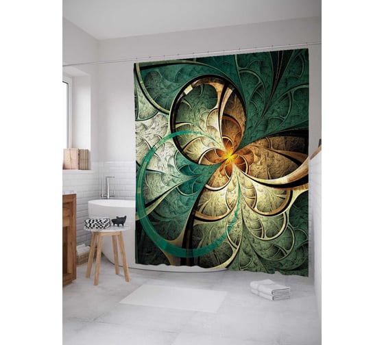 Штора (занавеска) для ванной JoyArty "Круги бесконечности" из сатена, 180х200 см с крючками, sc_20832 1