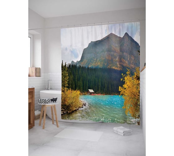 Штора (занавеска) для ванной JoyArty "Одинокий дом" из сатена, 180х200 см с крючками, sc_20741 1