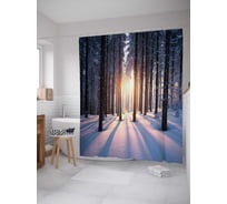 Штора (занавеска) для ванной JoyArty "Январское утро в лесу" из сатена, 180х200 см с крючками, sc_20091