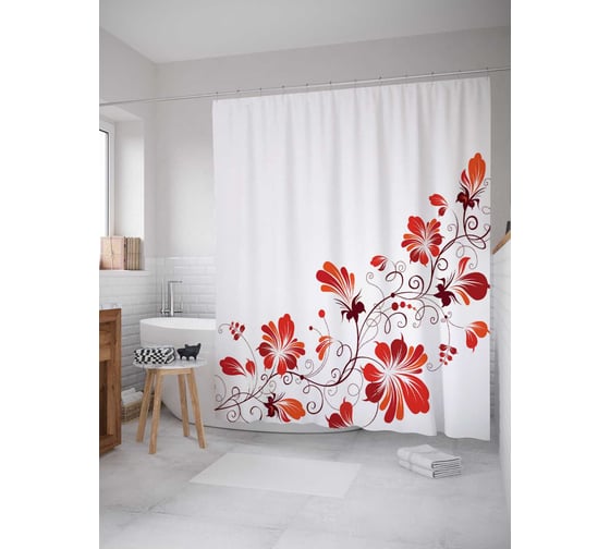 Штора (занавеска) для ванной JoyArty "Плетение цветов" из сатена, 180х200 см с крючками, sc_19995 1