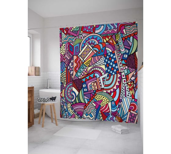 Штора (занавеска) для ванной JoyArty "Абстрактные узоры" из сатена, 180х200 см с крючками, sc_18633 1