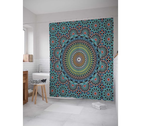 Штора (занавеска) для ванной JoyArty "Солнечное упрямство" из сатена, 180х200 см с крючками, sc_23287 1