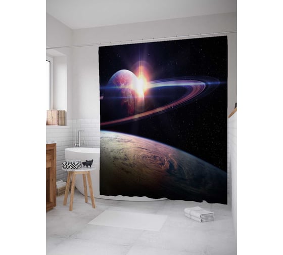 Штора (занавеска) для ванной JoyArty "Космическая скорость" из сатена, 180х200 см с крючками, sc_22411 1