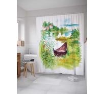 Штора (занавеска) для ванной JoyArty "Спрятанная лодка" из сатена, 180х200 см с крючками, sc_19304