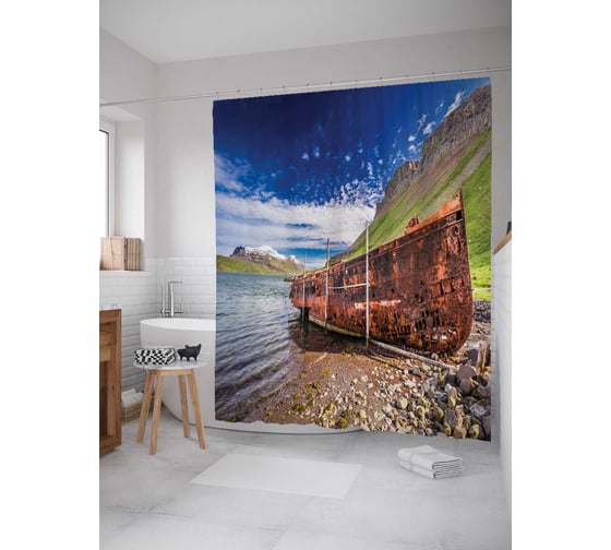 Штора (занавеска) для ванной JoyArty "Удивительная находка" из сатена, 180х200 см с крючками, sc_20555 1