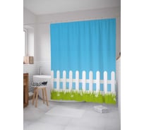 Штора (занавеска) для ванной JoyArty "Белый заборчик" из сатена, 180х200 см с крючками, sc_21637