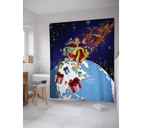 Штора (занавеска) для ванной JoyArty "Оленья упряжка" из сатена, 180х200 см с крючками, sc_20062