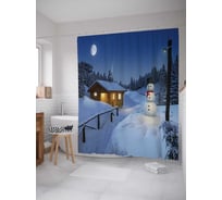 Штора (занавеска) для ванной JoyArty "Ночной снеговик" из сатена, 180х200 см с крючками, sc_20038