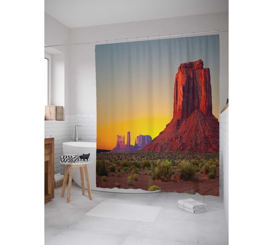 Штора (занавеска) для ванной JoyArty "Каменная пустыня" из сатена, 180х200 см с крючками, sc_20099