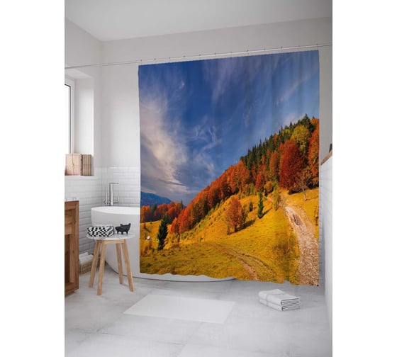 Штора (занавеска) для ванной JoyArty "Лесные дороги" из сатена, 180х200 см с крючками, sc_18840 1