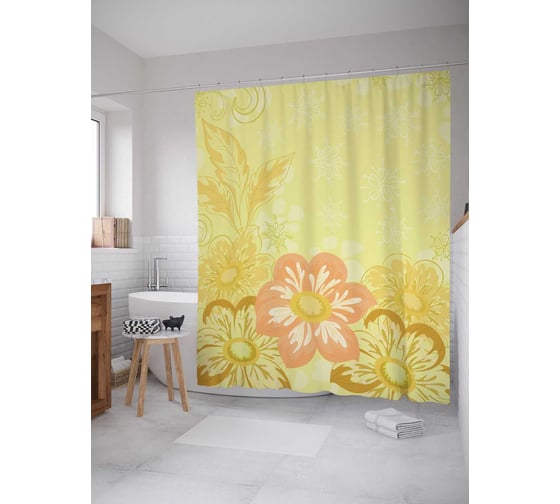 Штора (занавеска) для ванной JoyArty "Удивительное цветение" из сатена, 180х200 см с крючками, sc_13414 1