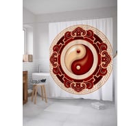 Штора (занавеска) для ванной JoyArty "Традиционный Китай" из сатена, 180х200 см с крючками, sc_19227
