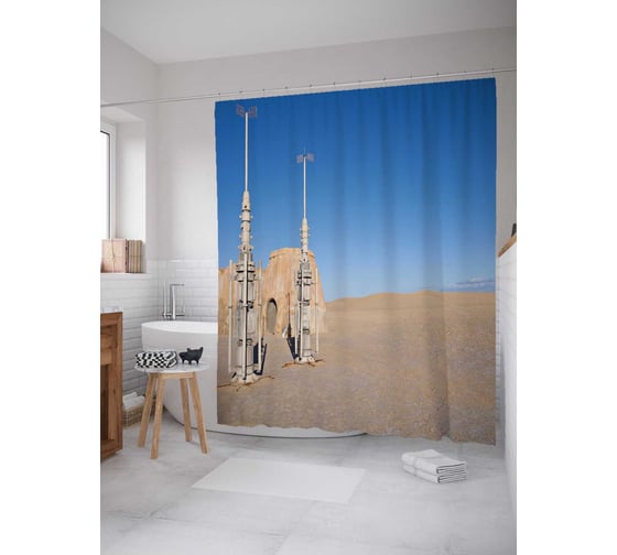Штора (занавеска) для ванной JoyArty "Космическая пустыня" из сатена, 180х200 см с крючками, sc_23707 1
