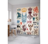 Штора (занавеска) для ванной JoyArty "Рыцарские гербы" из сатена, 180х200 см с крючками, sc_15381