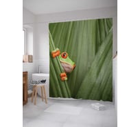 Штора (занавеска) для ванной JoyArty "Осторожная лягушка" из сатена, 180х200 см с крючками, sc_15247