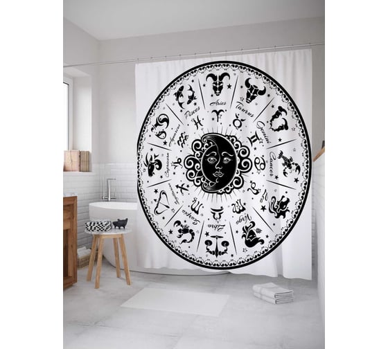Штора (занавеска) для ванной JoyArty "Темный зодиак" из сатена, 180х200 см с крючками, sc_18724 1