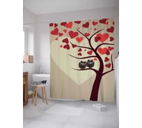 Штора (занавеска) для ванной JoyArty "Влюбленные на ветке" из сатена, 180х200 см с крючками, sc_10827