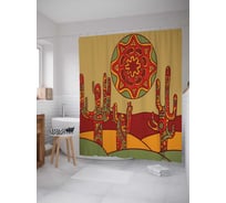 Штора (занавеска) для ванной JoyArty "Мираж с кактусами" из сатена, 180х200 см с крючками, sc_26550