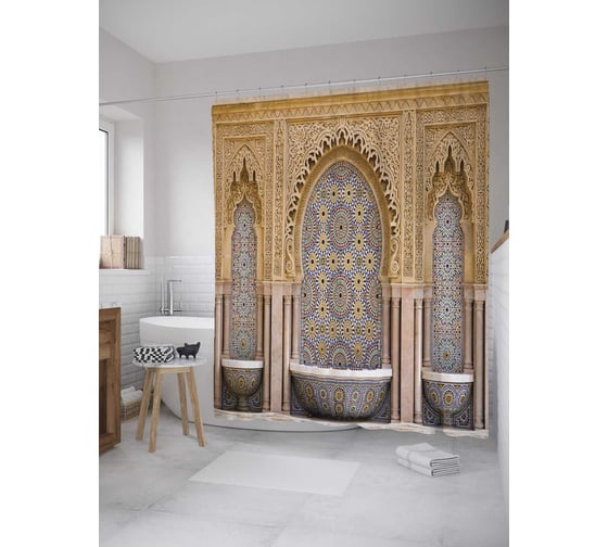 Штора (занавеска) для ванной JoyArty "Дизайн для султана" из сатена, 180х200 см с крючками, sc_12319 1