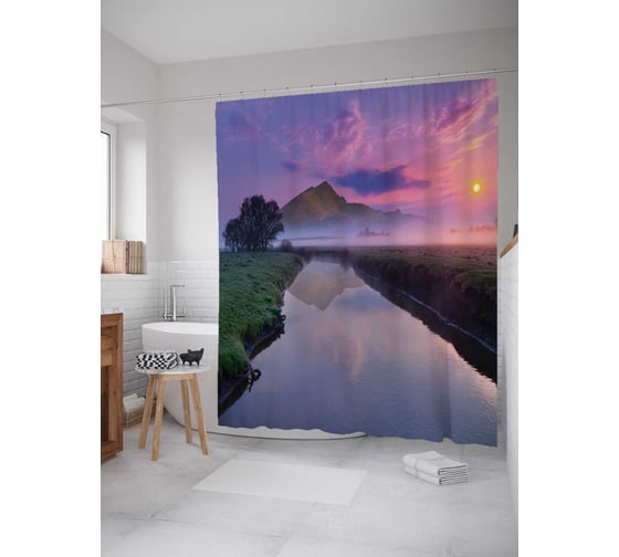 Штора (занавеска) для ванной JoyArty "Спокойный ручей" из сатена, 180х200 см с крючками, sc_19324 1