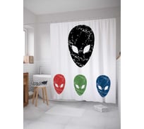 Штора (занавеска) для ванной JoyArty "Цветные пришельцы" из сатена, 180х200 см с крючками, sc_19586