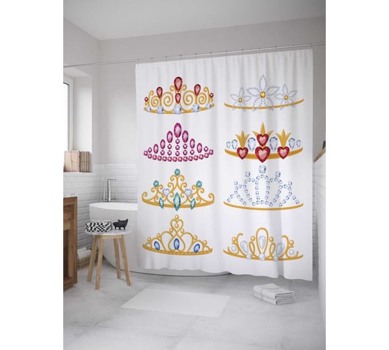 Штора (занавеска) для ванной JoyArty "Диадемы для принцессы" из сатена, 180х200 см с крючками, sc_11980 1