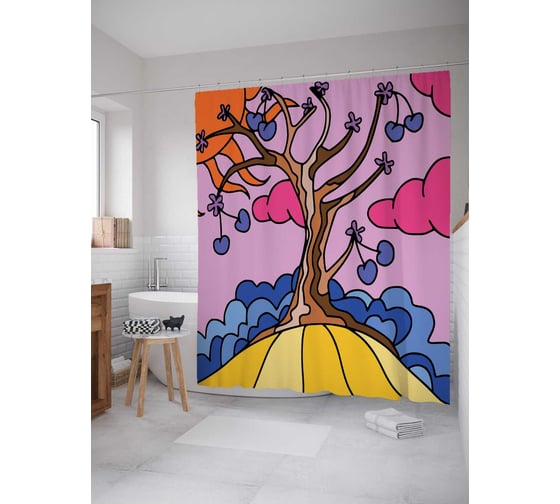 Штора (занавеска) для ванной JoyArty "Красочное воображение" из сатена, 180х200 см с крючками, sc_13443 1