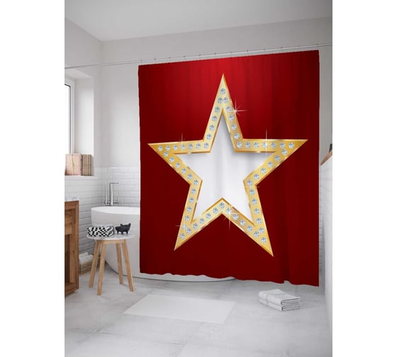 Штора (занавеска) для ванной JoyArty "Ценная звезда" из сатена, 180х200 см с крючками, sc_13321 1